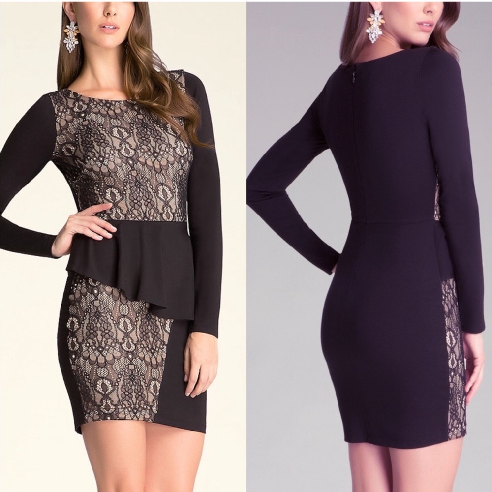bebe long sleeve peplum dress
